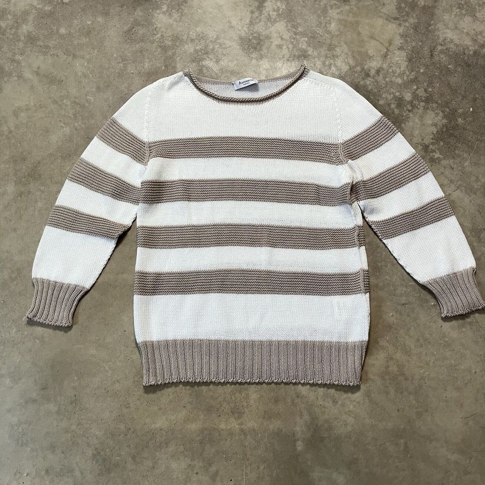 Arovescio Italy 42 Small Organic Cotton Stripe Sweater Cream Taupe Knit Top